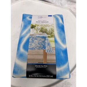 Mainstays 60x102 Rectangle Tablecloth Lot Floral & Blue Marble PEVA Vinyl 2pk